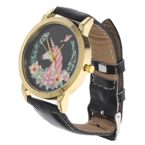 Beavorty Lederarmbanduhr Mit Einhorn-Muster Quarzuhr Schmalem Lederarmband Großem Glas Für Klare Ablesung Verstellbarem Armband Für Individuelle Anpassung von Beavorty