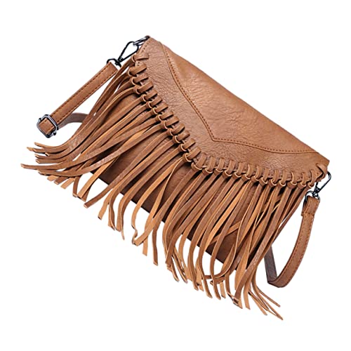 Beavorty Umschlagtasche Mit Quaste Für Riemen Damen Abendtasche Umhängetasche Im Fransen Stil Umhängetasche Fransen Geldbörse Damen Messenger Handtasche Trendig Hellbraun Metall von Beavorty