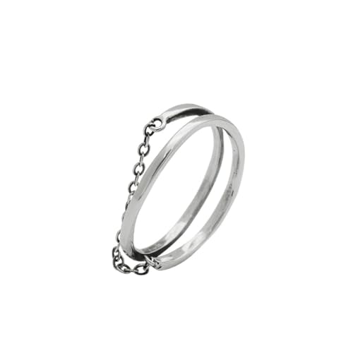Beavorty Verstellbarer Sterling Silber Ring Vintage Ketten Design Unisex Fingerschmuck für Damen und Herren Alltag Schmuck Geschenk von Beavorty