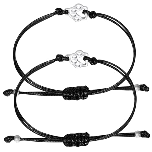 Beavorty Verstellbares Freundschaftsarmband mit Niedlichem Pfoten Anhänger Legierung Handgefertigtes Leichtes Seilarmband für Frauen Mädchen und Herren zur Erinnerung an Hunde und Katzen von Beavorty