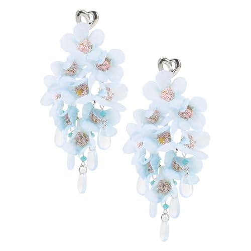 Beavorty Süße Blumenohrringe Für Damen Herzohrringe Mit Glasquasten Dekorative Statement-ohrringe Blumenherzohrringe Hochzeits-brautohrringe Neuartige Ohrringe Cosplay-ohrringe Schmuck von Beavorty