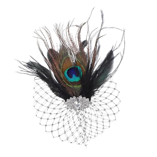 Beavorty Vintage Haarspange mit Romantischem Netz Sicherem Halt und Pfauenfeder Eleganter Haarschmuck Damen für Hochzeit Karneval Tanzparty und Festliche Anlässe von Beavorty