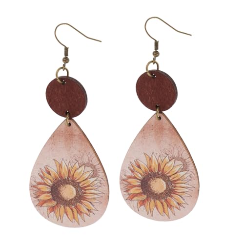 Beavorty Vintage Sonnenblumen Ohrringe Holz Dangle Retro Ohrschmuck Damen Leicht Elegant Alltag Fest von Beavorty