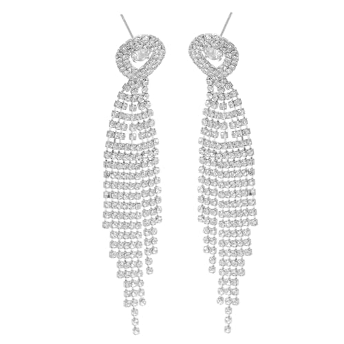 Beavorty Strass-ohrringe Silberne Ohrhänger Für Damen Stilvolle Ohrhänger Mit Quasten-design Statement-ohrringe Für Formelle Anlässe Tropfenohrringe Modisch Funkeln von Beavorty