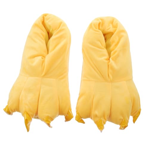 Beavorty Warme Damen Hausschuhe mit Cartoon Krallen Design Flauschige Indoor Winterschuhe für Zuhause Weiche Bequeme Ganzfuß Überzieher in Gelb Große Kuschelige Winterpantoffeln von Beavorty