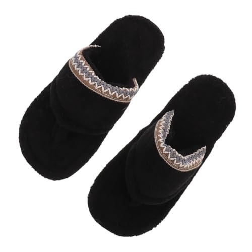 Beavorty Warme Flip -Flops Sommerhausschuhe für Damen im Innenbereich Hausschuhe mit dicker Sohle rutschfeste Spa-Hausschuhe Frauen-Slide-Sandalen warme Schuhe Korallenvlies Schwarz von Beavorty