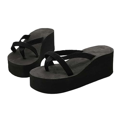 Beavorty Wedges Sandalen Damen Sommer Pantoletten mit Absatz Rutsch Strandschuhe Flops für Freizeit und Alltag Leichter Boho Stil Schwarz von Beavorty