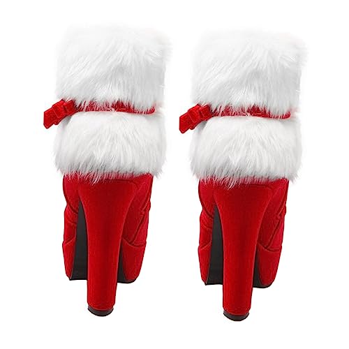 Beavorty Weihnachtliche Damen Stiefeletten Winter Kurzschaft mit Dickem Absatz Plüschfutter Wasserabweisend Bequemer Innensohle Seitlichem Reißverschluss für Weihnachtsfeiern und Wintertage von Beavorty