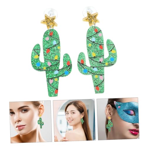 Beavorty Weihnachtliche Ohrstecker Cactus Design Bunte LED Lichter Leichte Ohrringe Damen Statement Schmuck Festlich Langlebig Allergiefrei von Beavorty