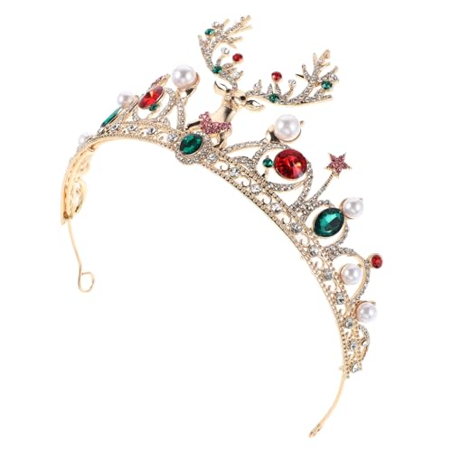 Beavorty Weihnachtliche Strasskrone mit Elchgeweih Legierungskrone in Gold Funkelndes Tiara-headpiece für Festliche Xmas Kostüm-accessoires Langlebig und Elegant für Damen und Mädchen von Beavorty