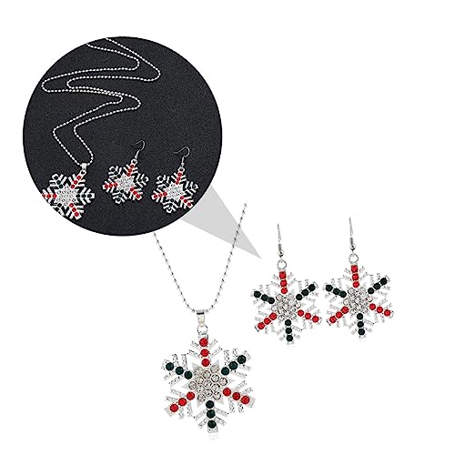 Beavorty Weihnachtliches Schmuckset Damen Schneeflocken Halskette Ohrringe Set Glänzend Farbenfroh Eleganter Modeschmuck für Party Hochzeit Festtage von Beavorty