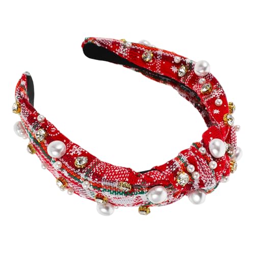 Beavorty Weihnachts Stirnband Breit Vintage Knoten mit Imitationsperlen Damen Mädchen Festliche Haarband Elegantes Weihnachtsaccessoire für Party und Feiertagslooks von Beavorty