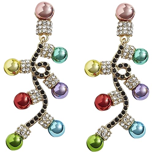 Beavorty Weihnachtsohrringe für Frauen Bunte Perlen und Funkelnde Strasssteine Baumelnde Tropfenohrringe Festlicher Ohrschmuck für Weihnachtsfeiern und Familienzusammenkünfte von Beavorty
