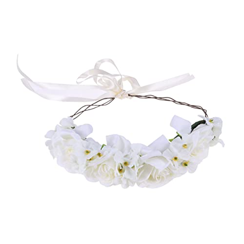 Beavorty Haarbänder Für Damenhaar Kopfschmuck Blumenstirnbänder Für Damen Blumenhaarbänder Blumenkranz Stirnband Weiß Braut Hochzeitsblumen Rose von Beavorty