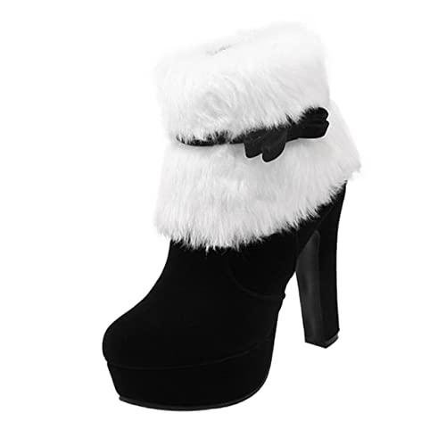 Beavorty Winter Damen Kurzstiefel mit Plüschfutter und Schleife Weihnachten Großer Absatz Seitlicher Reißverschluss Komfortable Winterstiefel für Festliche Anlässe und Alltag von Beavorty