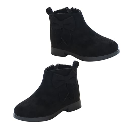Beavorty Winterschuhe Mädchen Kurzstiefel mit Schleifen Warm Gefüttert Bequeme Ankle Boots für Herbst und Winter Innenlänge Schwarz von Beavorty