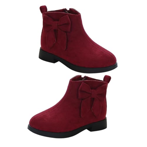 Beavorty Winterstiefel Mädchen Kurzschuhe mit Schleife Rutschfest Warm Gefüttert Herbst Schuhe Rot Innensohle von Beavorty