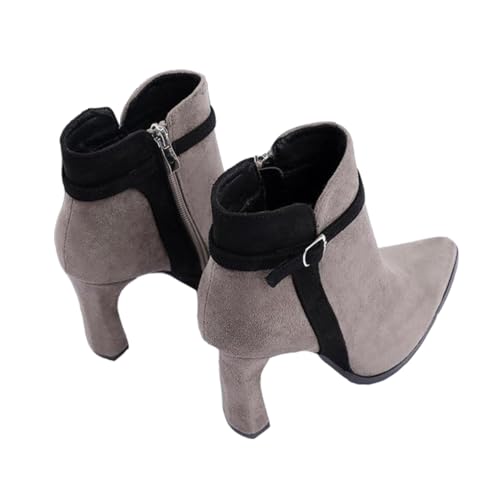 Beavorty Zipper Booties Damen Winter Kurzstiefel aus Hochwertigem Veloursleder mit Dickem Blockabsatz Atmungsaktiv und Leicht Zehenbereich Ankle Boots für Herbst und Winter von Beavorty