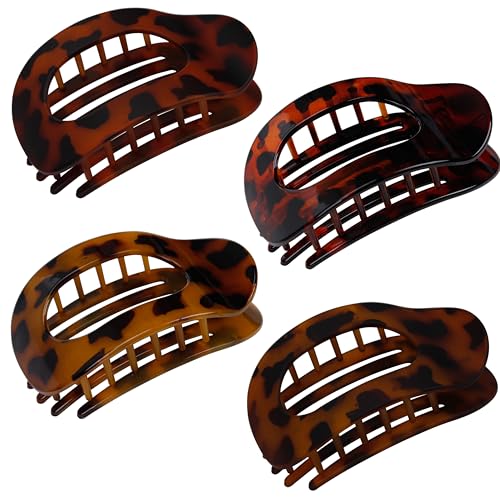 Beayuer Flache Haarklammern, gebogenes Design, rutschfest, starker Halt, für Damen und Mädchen, dickes, lockiges oder dünnes Haar (Farbe 002 Leopardenmuster, 4 Stück) von Beayuer