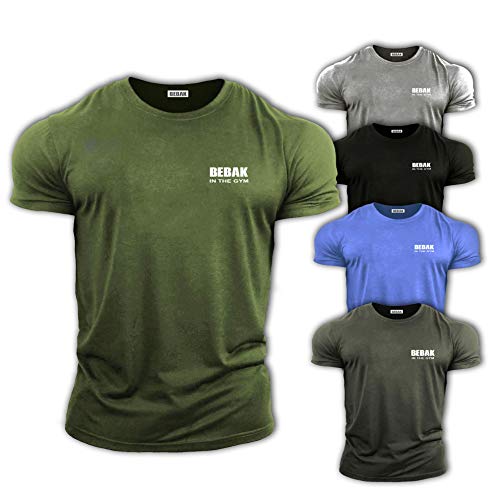 Sportbekleidung f?r Herren, Fitness-T-Shirt, Bodybuilding-T-Shirt, Fitnesskleidung, BEBAK Workout-Top, Trainings-Tops, Arnold Schwarzenegger inspiriertes Design, T-Shirt f?r MMA, Milit?rgr?n, Gr??e 3XL von Bebak Active