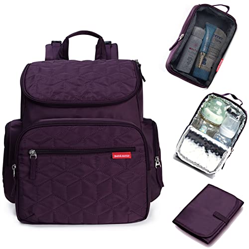 Bebamour Baby Wickelrucksack Wickeltasche mit Wickelunterlage Multifunktional Große Kapazität Babytasche Reisetasche für Unterwegs(Dark Purple) von Bebamour
