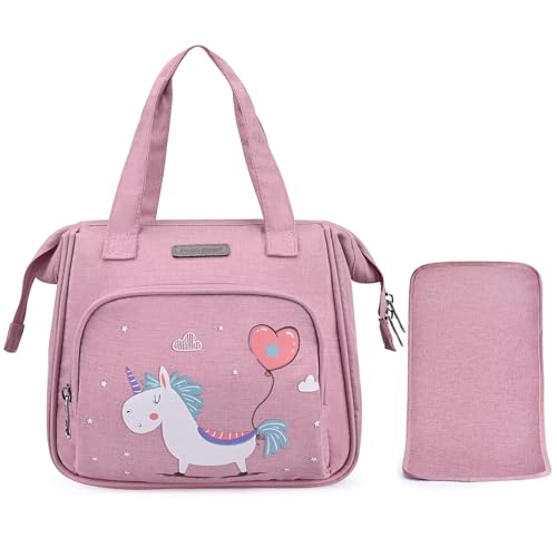 Bebamour Einhorn Puppe Wickeltasche mit Puppe Wickelmatte tragen Puppe Zubehör Mode Kinder Mädchen Baby Tasche,New Balloon Unicorn von Bebamour