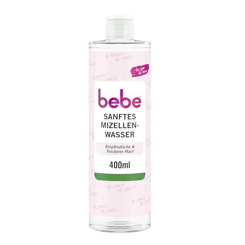 bebe Mildes Mizellenwasser 400 ml, besonders sanftes Gesichtswasser und milder Augen Make-up Entferner mit Rosenwasser für alle Hauttypen, effektives Mizellen Reinigungswasser mit Mizellentechnologie von bebe