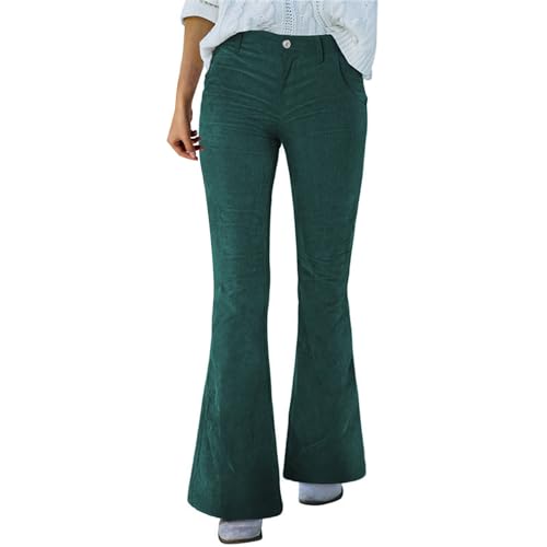 Hose Damen Elegant Winter einfarbige, lässige Cordhose mit weitem Bein Damen Stretch Hose 46 (Green, L) von BebeXi