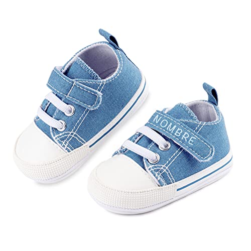 Personalisierte Babyschuhe mit Namen - Babyschuhe aus Segeltuch im lässigen Stil - Personalisiertes Babygeschenk - 0-6 Monate Schuhe, Blau mit Namen, 18 EU von Bebesar