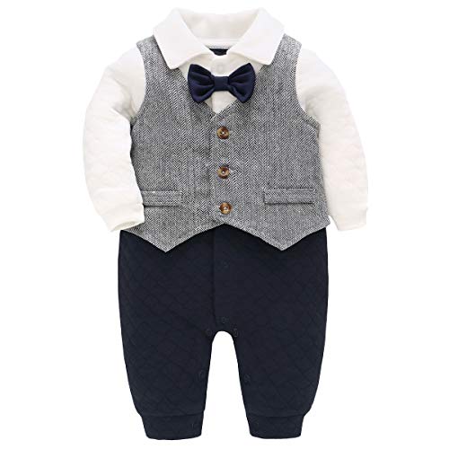 Bebone Baby Jungen Strampler Taufe Hochzeit Babykleidung Langarm Anzug (Grau, 12-18 Monate) von Bebone