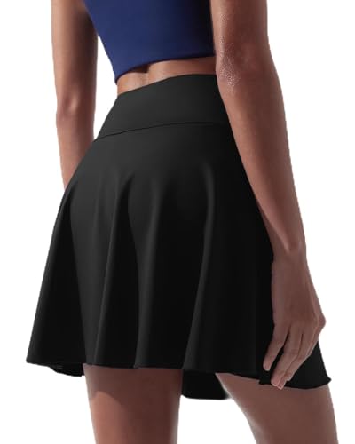 BebreezChic Damen Plissierte Tennisrock Kurz mit Hose Mini Rock Hohe Taille Sommerrock Sportrock Golfrock Hosenrock Athletic Skort Solid, Schwarz-B, XL von BebreezChic