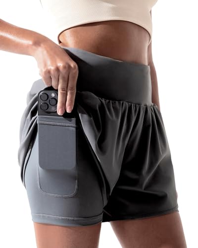 BebreezChic Damen Sporthose Kurz Sommer Hohe Taille Sport Shorts mit Tasche Fitness Running Yoga Jogging Training Beiläufige Kurze Hose von BebreezChic