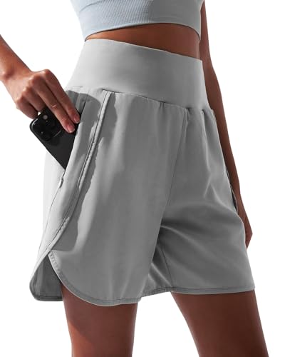 BebreezChic Sporthose Kurz Damen Sommer Hohe Taille Sport Shorts 2 in 1 mit Tasche Schnelltrocknende Running Shorts Fitness Yoga Kurze Hose von BebreezChic
