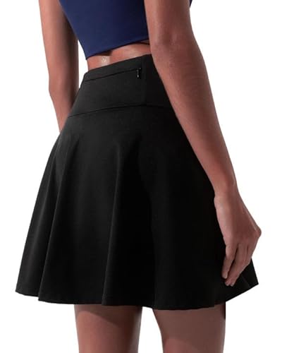 BebreezChic Tennisrock Damen Kurz mit Hose Sportrock High Waist Plissiert Minirock Golfrock Hosenrock Sommerrock Athletic Skort mit Taschen, Schwarz, XL von BebreezChic