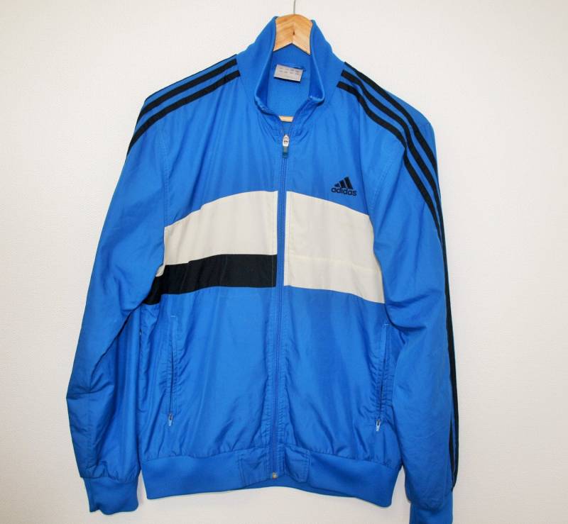 90Er Jahre Adidas Jacke Adidas 3 Streifen Windbreaker Trainer Jogging Sport Leichte Blue Track Anorak Mittelblau Größe von BecauseVintage