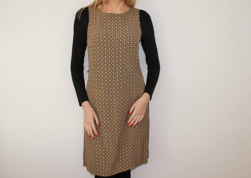 Beige Braun Kleid Womens Jumper Sarafan Bib Kittel Büro Ärmelloses Mittel Groß von BecauseVintage