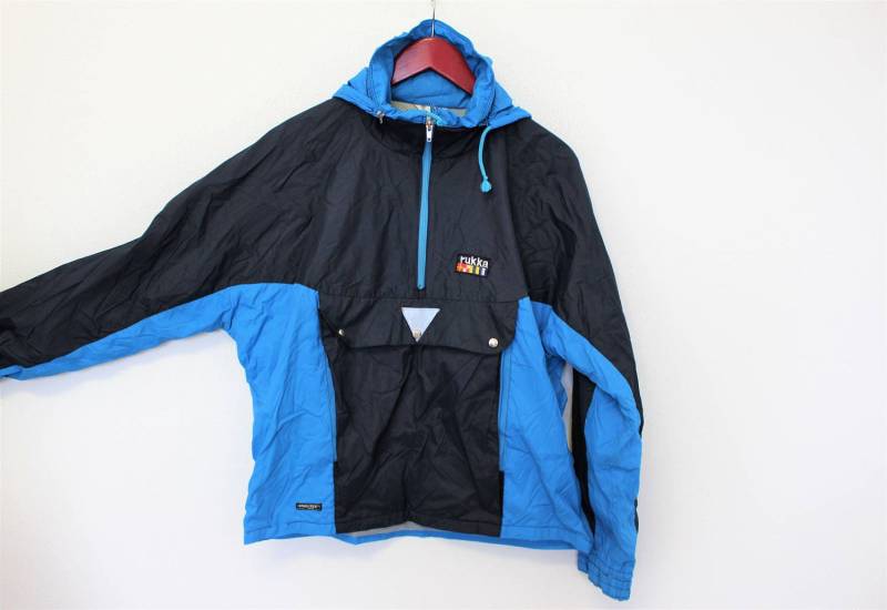 Blau Parka Rukka Hellblau Pullover Kapuzen Skijacke Snowboard Smock Outerwear Hipster Jacke Windbreaker Half Reißverschluss Xl Große Größe von BecauseVintage