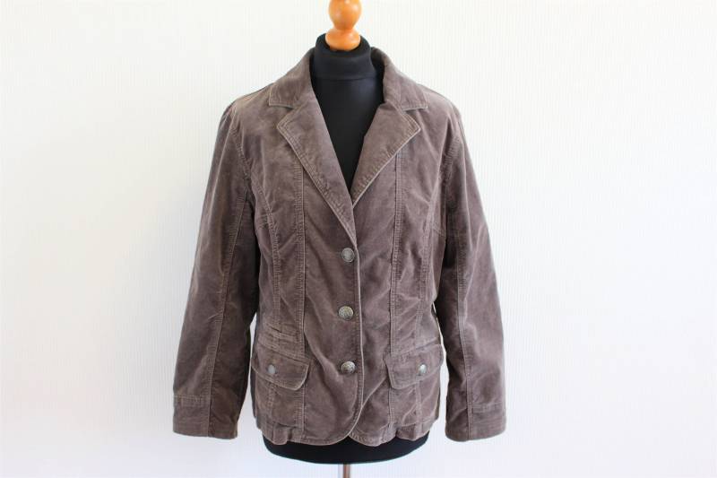 Braune Samtjacke Damen Tailliert Grau Braun Samt Blazer Boho Hippie Cocktail Party Jacke Bräunlich Mittel Bis Groß von BecauseVintage