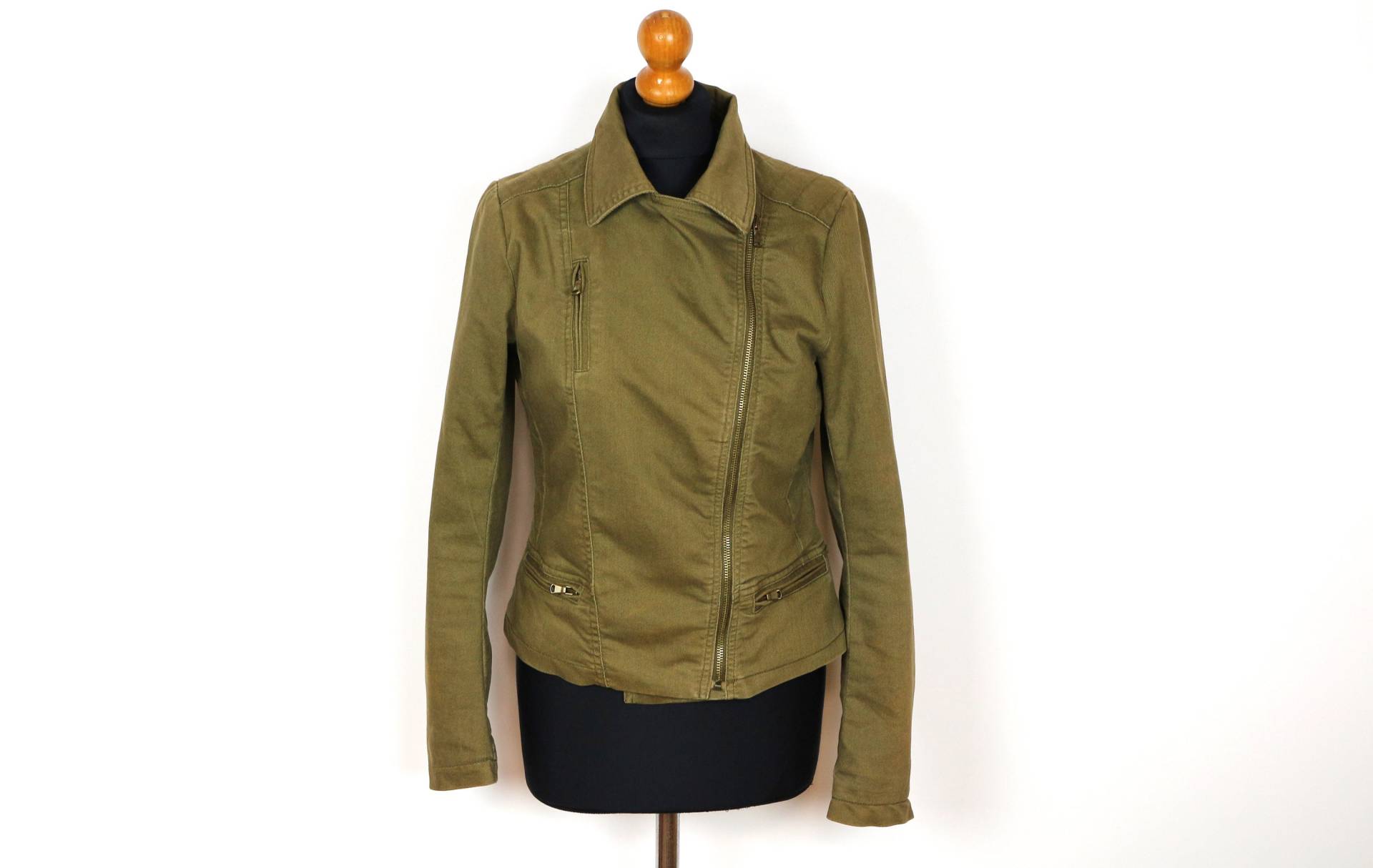 Khaki Parka Grün Trench Mantel Damen Militärjacke Baumwolle Blazer Jacke Rocker Biker Stil Small To Medium Size von BecauseVintage