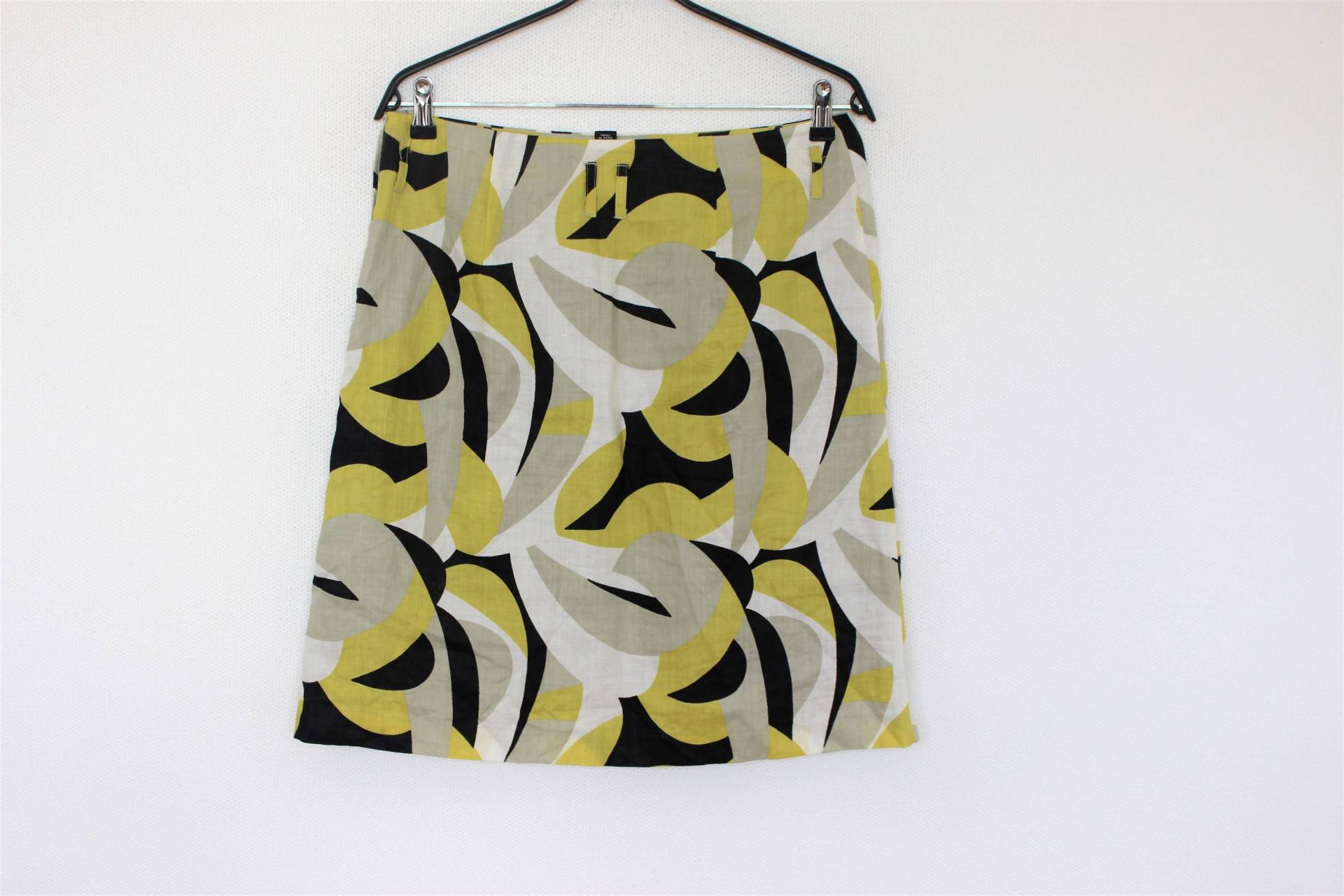 Leinen Rock Abstrakte Print Gelb Weissen Grau Sommer Bunten A Linie Medium Size von BecauseVintage