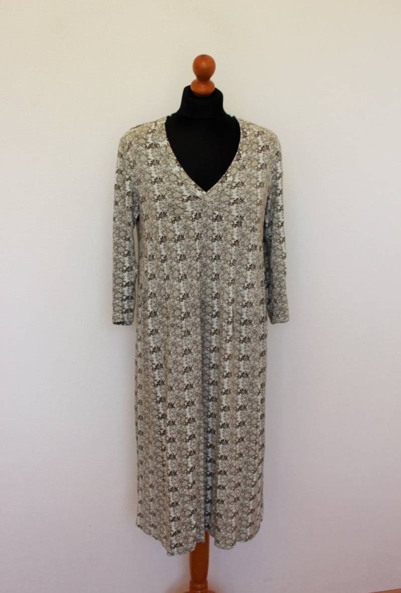 Lose Tunika Blau Braun Grau Mutterschaft Folk-stil Kleid Umstandskleid Femininen 3/4 Ärmel Hemd Große Kleidergröße von BecauseVintage