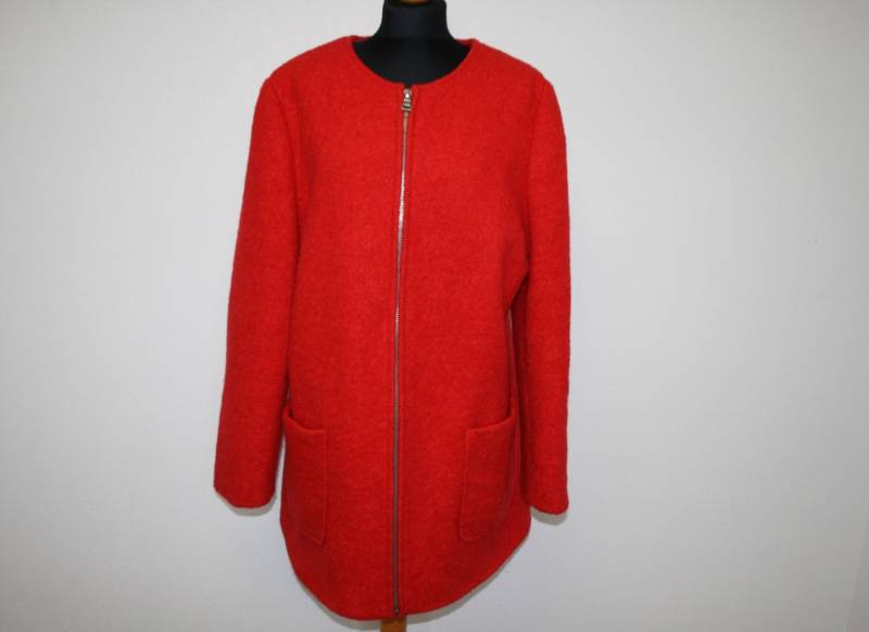 Roter Mantel Reißverschluss Wolle Trench Karminroten Roten Womens Dolly Wolle Zip Jacke Rot Lange Blazer Elegante Rote Extra Große Größe von BecauseVintage