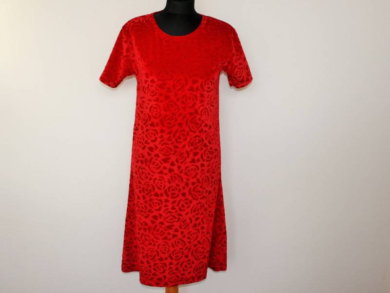 Rotes Samtkleid Maxikleid Crimson Rot Samt Coctail Partykleid Rundhals Bodycon Kleid Größe Medium von BecauseVintage