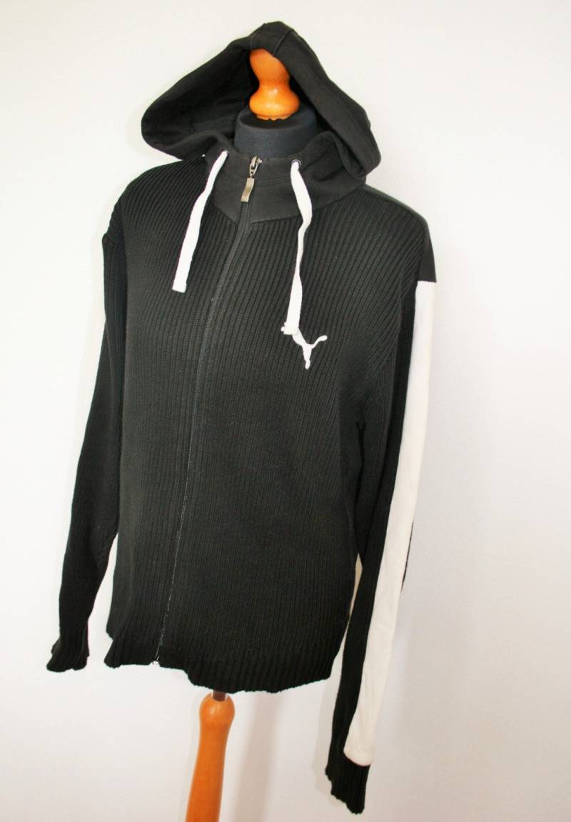 Schwarz Puma Jacke Trainer Puma Kapuzen Gestrickt Zip Hoodie Sweatshirt Aktiv Tragen Jacke, Mittlere Größe von BecauseVintage