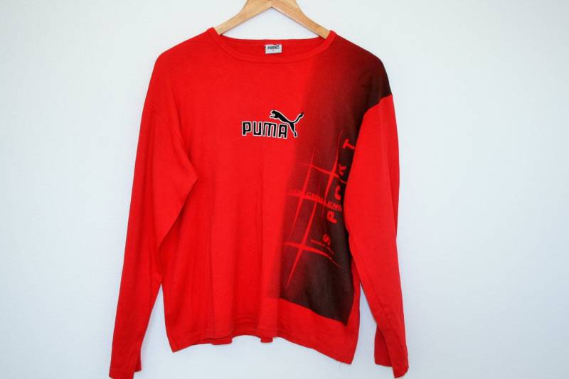 Vintage Puma Hemd Der 90Er Jahre Rot Sport Jacke Training Fußball Shirt Lange Ärmel Hip Hop T-Shirt Groß von BecauseVintage