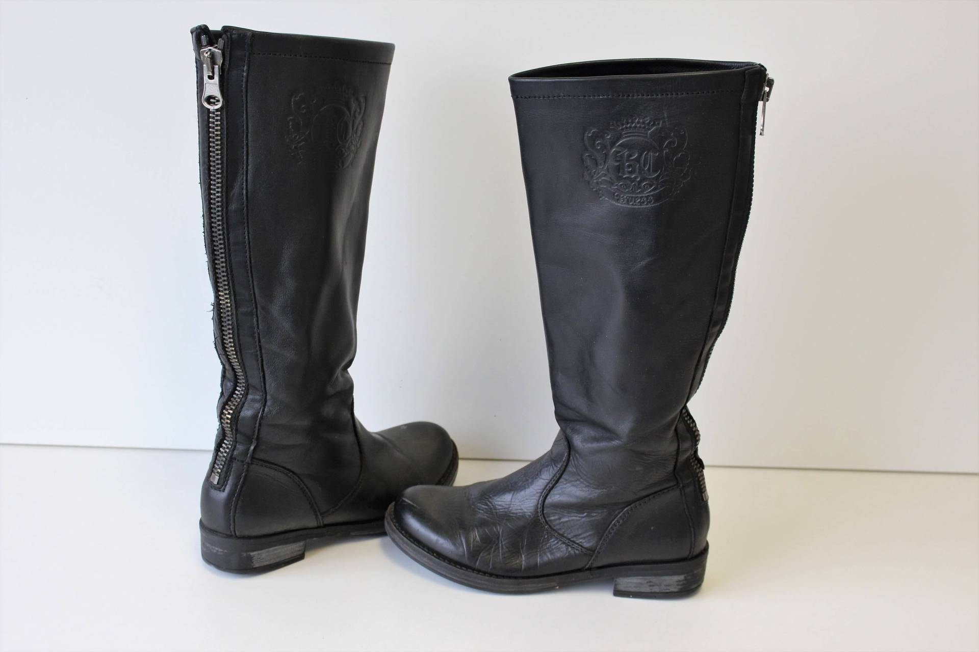 Vintage Schwarze Reitstiefel Vermutung Der 90Er Jahre Stiefel Kniehohe Bak Reißverschluss Schwarz Leder Goth Größe 5/35 von BecauseVintage