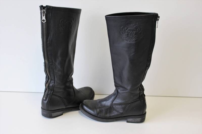 Vintage Schwarze Reitstiefel Vermutung Der 90Er Jahre Stiefel Kniehohe Bak Reißverschluss Schwarz Leder Goth Größe 5/35 von BecauseVintage