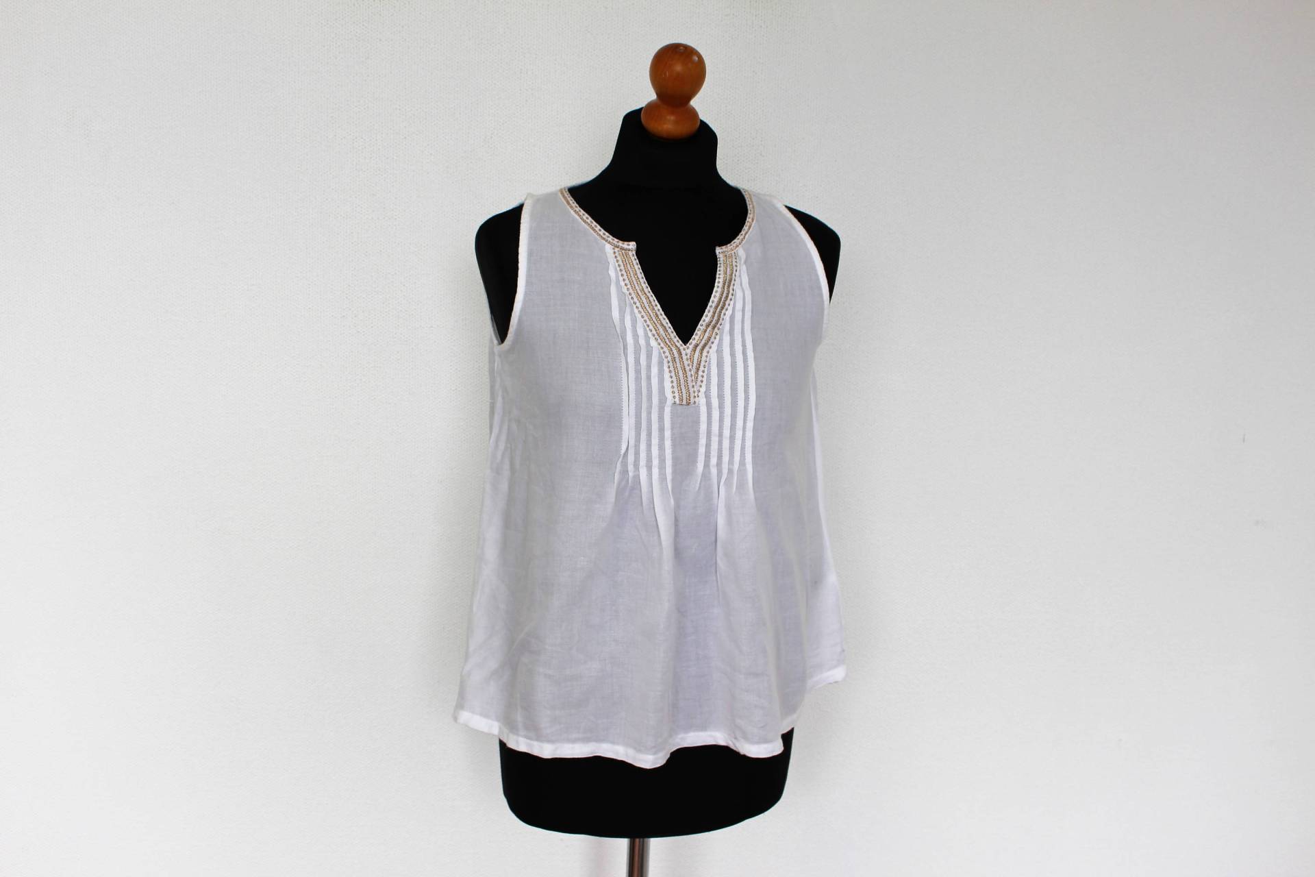 Weiße Baumwollbluse Boho Hippie Top Bauern Folk Style Feminin Kurz Ärmellos Shirt Xs Bis Klein von BecauseVintage