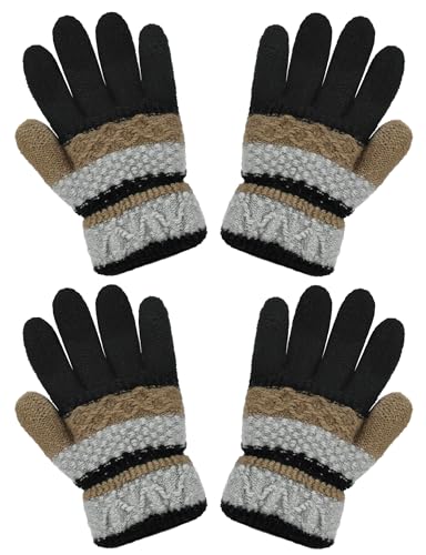 Becellen 2 Paar Handschuhe Kinder Winter, Vollfinger Warme Strickhandschuhe Thermo Bunte Stricken Fingerhandschuhe für Junge Mädchen 4-10 Jahre Alt von Becellen