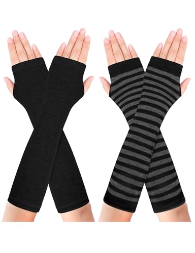 Becellen 2 Paar Lange Armstulpen, Thermo Gestrickte Fingerlose Handschuhe Warm Winterhandschuhe Dehnbar Handstulpen Pulswärmer mit Daumenloch Über für Damen Herren von Becellen